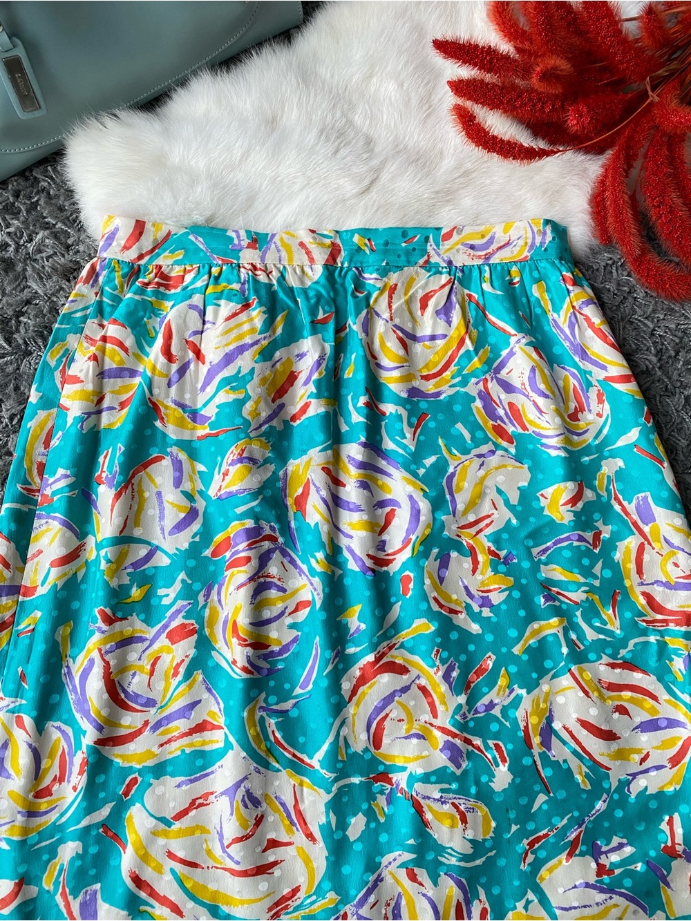Vintage Raul Blanco Silk Abstract Pattern Midi Skirt - Picture 2 of 7
